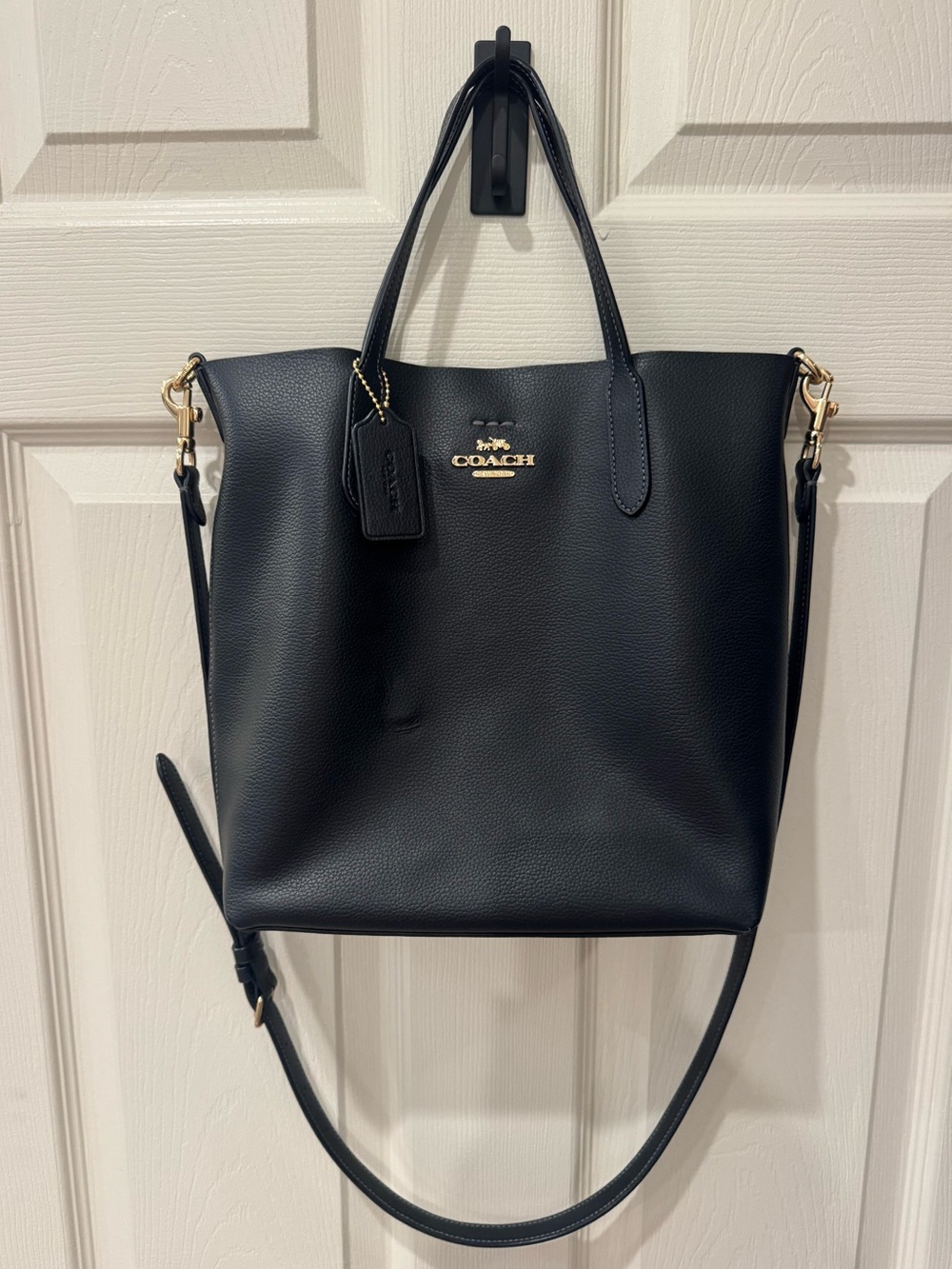 Coach Black Leather Tote with Crossbody Strap